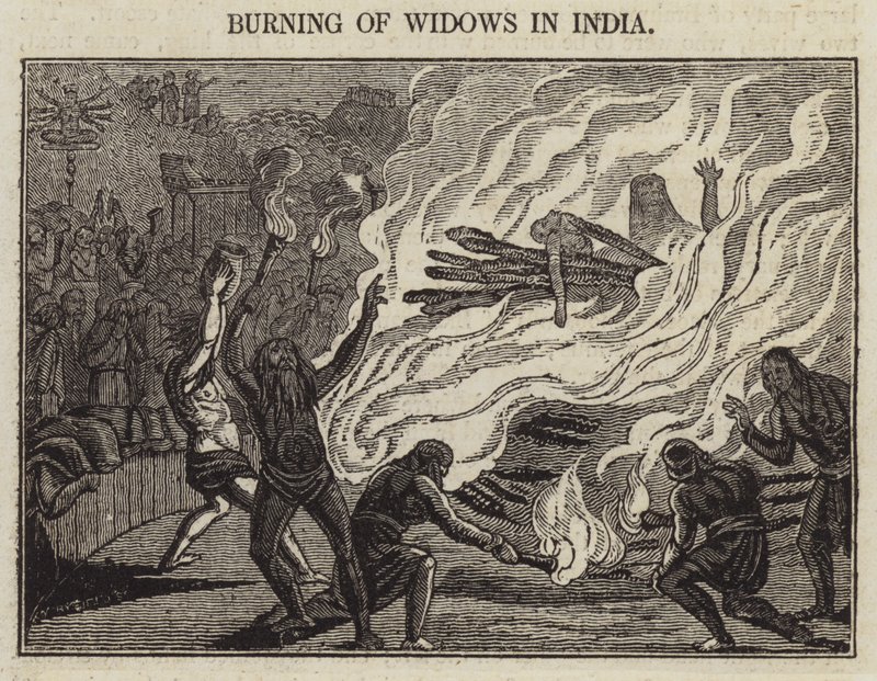 Palenie wdów w Indiach (rycina) autorstwa English School