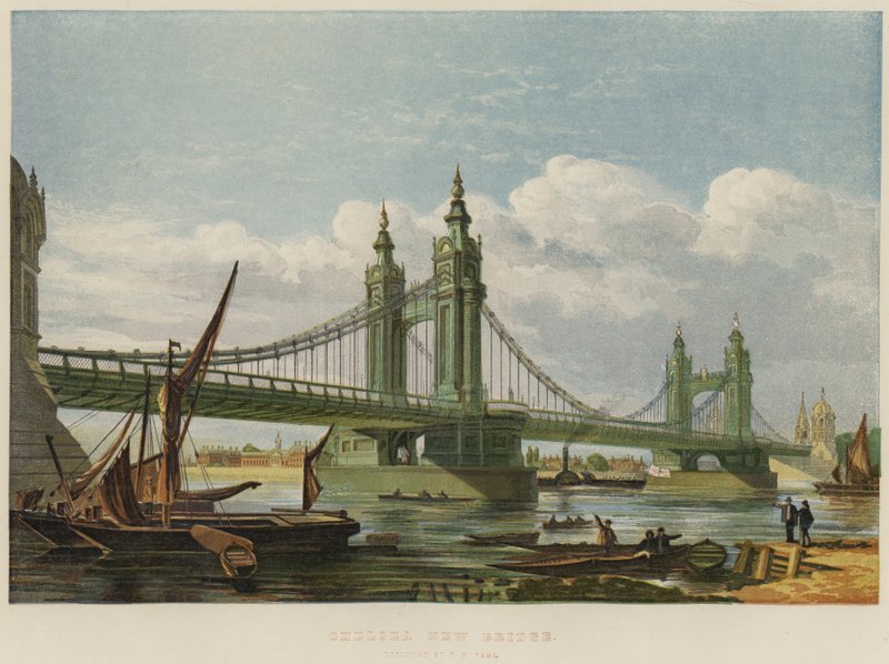 Chelsea New Bridge (chromolitho) autorstwa English School