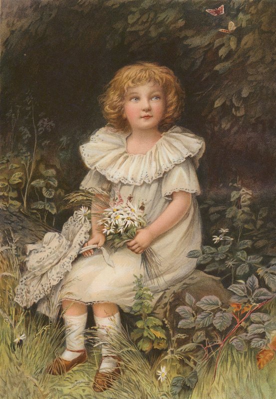 Dziecko i motyle (chromolitho) autorstwa English School