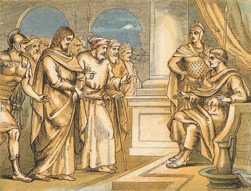 Chrystus przed Piłatem (kolorowy grawerunek) autorstwa English School