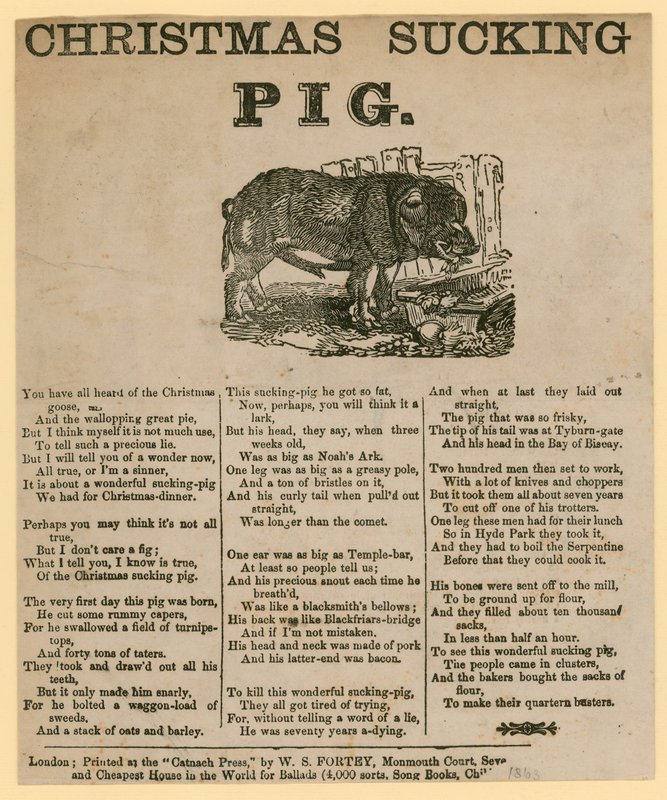Świąteczna świnia ssąca, werset z 1863 r autorstwa English School