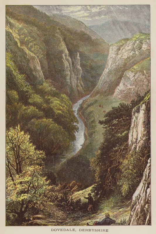 Dovedale, Derbyshire (kolorowy grawerunek) autorstwa English School