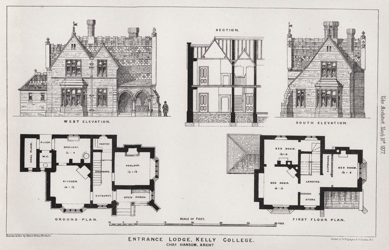 Wejście Lodge, Kelly College (grawerowanie) autorstwa English School