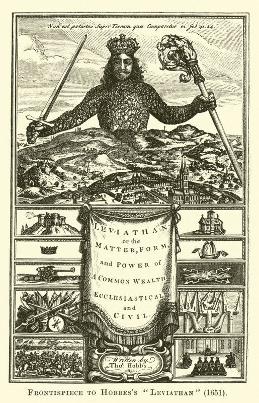 Frontyspis do Hobbesa Lewiatana, 1651 autorstwa English School