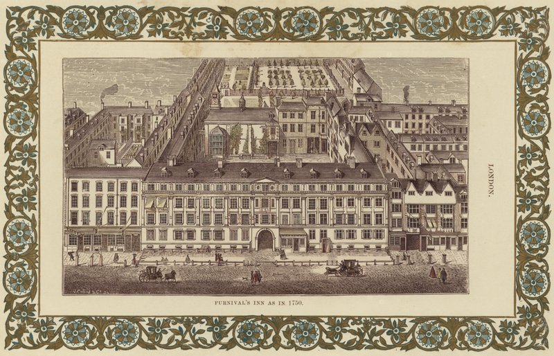 Furnivals Inn jak w 1750 r. (kolor graweru) autorstwa English School
