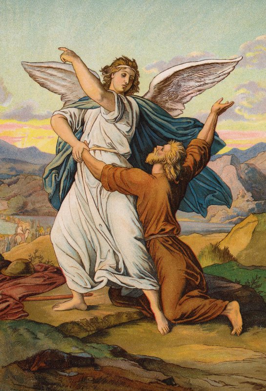 Jakub walczący z Aniołem (chromolitho) autorstwa English School
