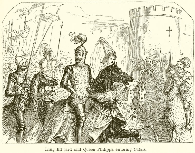 Król Edward i królowa Filipa wkraczają do Calais autorstwa English School