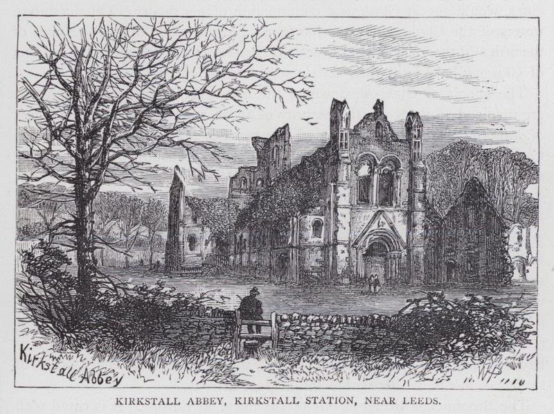 Opactwo Kirkstall, stacja Kirkstall, w pobliżu Leeds (grawerowanie) autorstwa English School