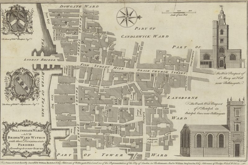 Mapa oddziałów Billingsgate i Bridge, Londyn autorstwa English School