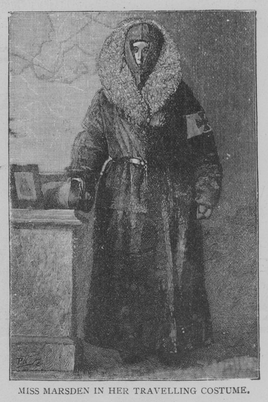 Miss Marsden w stroju podróżnym (grawerunek) autorstwa English School