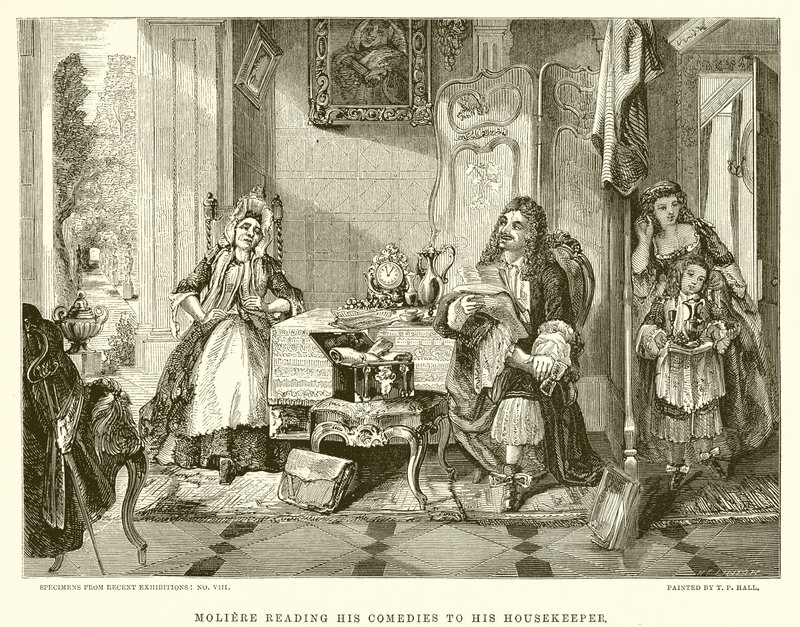 Moliere czyta swoje komedie swojej gospodyni autorstwa English School