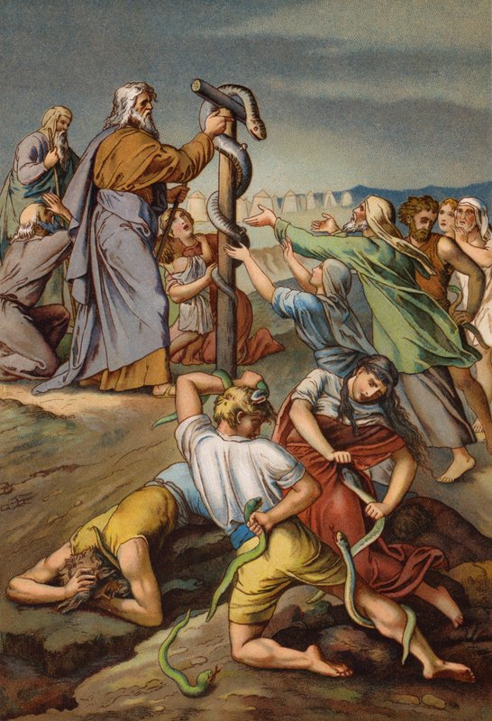 Mojżesz i wąż miedziany (chromolitho) autorstwa English School