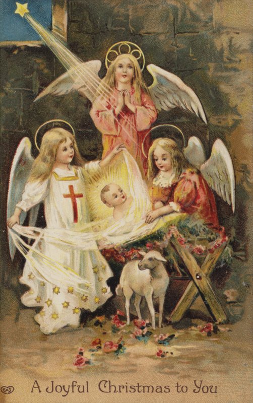 Szopka z aniołami (chromolit) autorstwa English School