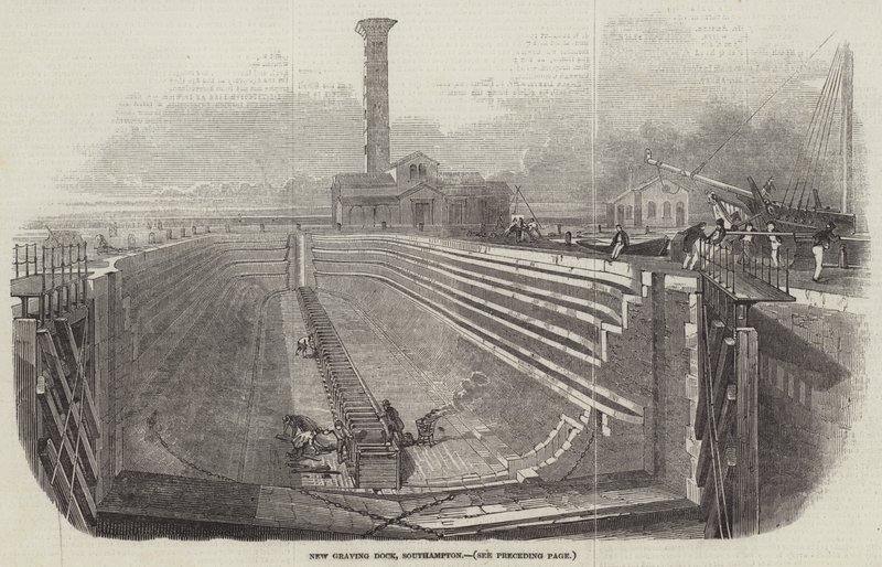 New Graving Dock, Southampton (grawerowanie) autorstwa English School