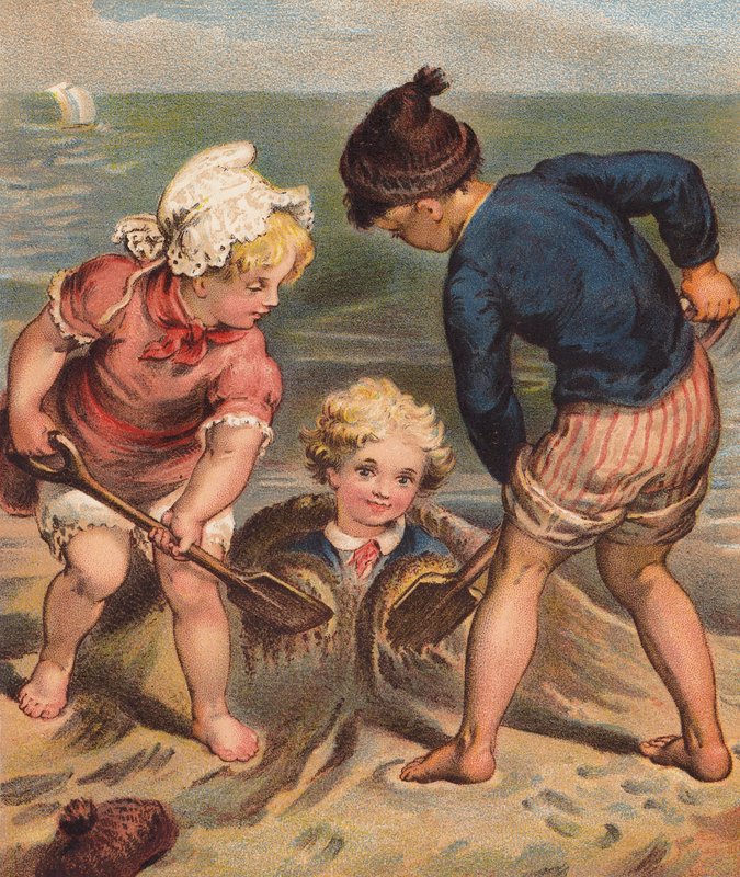 Na brzegu morza. (kolorowa litografia) autorstwa English School
