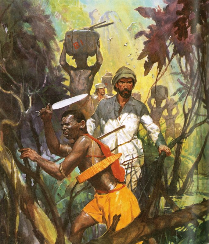 Pierre Brazza zwiedzający rzekę Ogowe autorstwa English School
