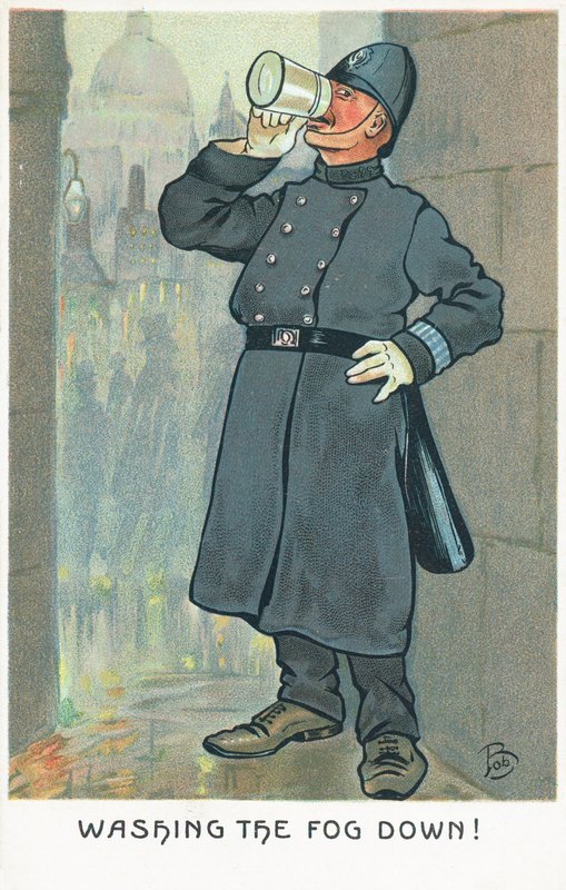 Policjant pijący z kufla autorstwa English School