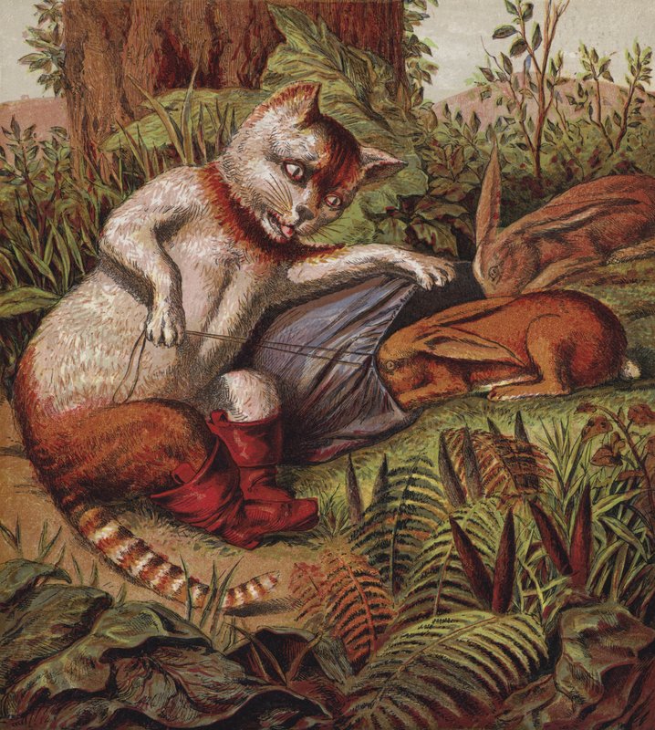Puss In Boots (kolorowa litografia) autorstwa English School