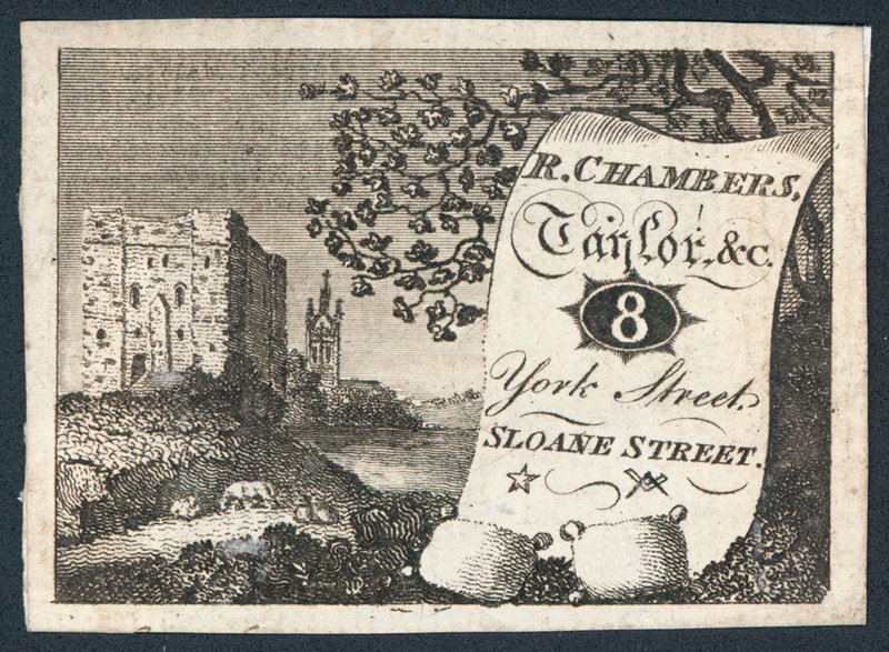 R Chambers, krawiec, karta handlowa autorstwa English School
