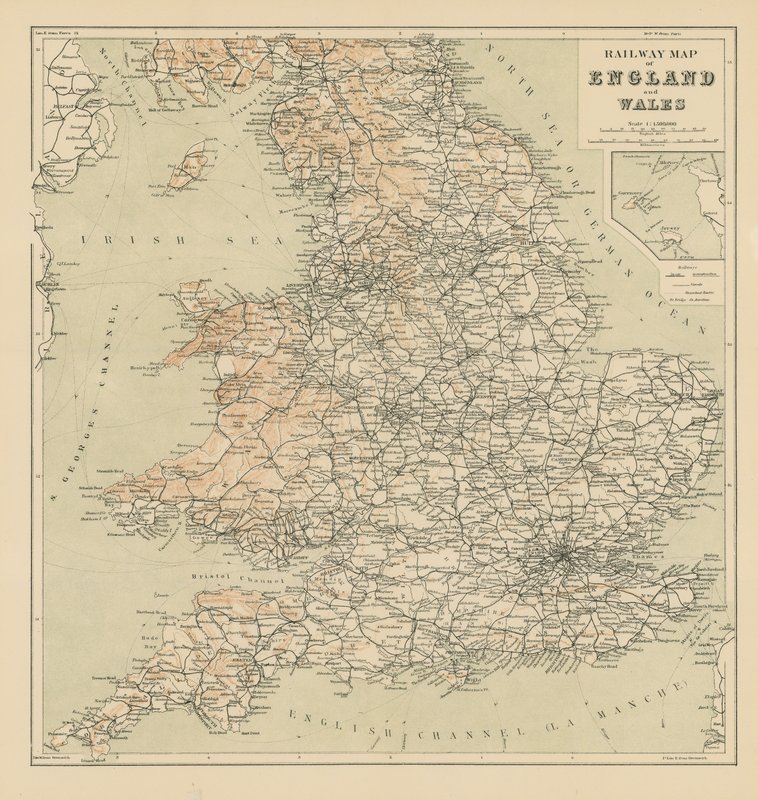 Mapa kolejowa Anglii i Walii autorstwa English School