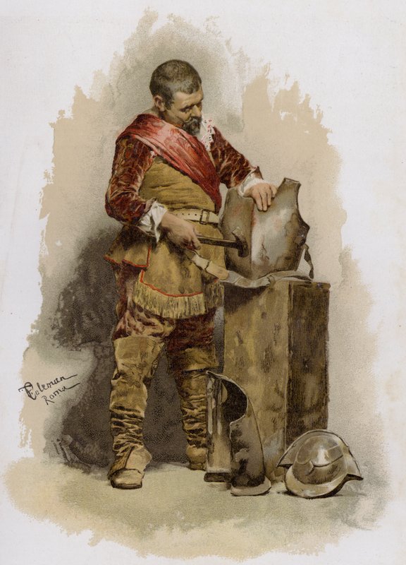 Naprawa zbroi (chromolitho) autorstwa English School