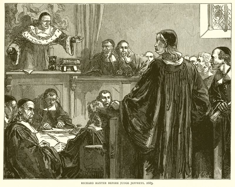 Richard Baxter przed sędzią Jeffreysem, 1685 autorstwa English School