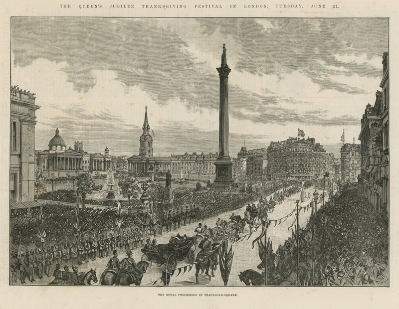 Procesja królewska na Trafalgar Square autorstwa English School