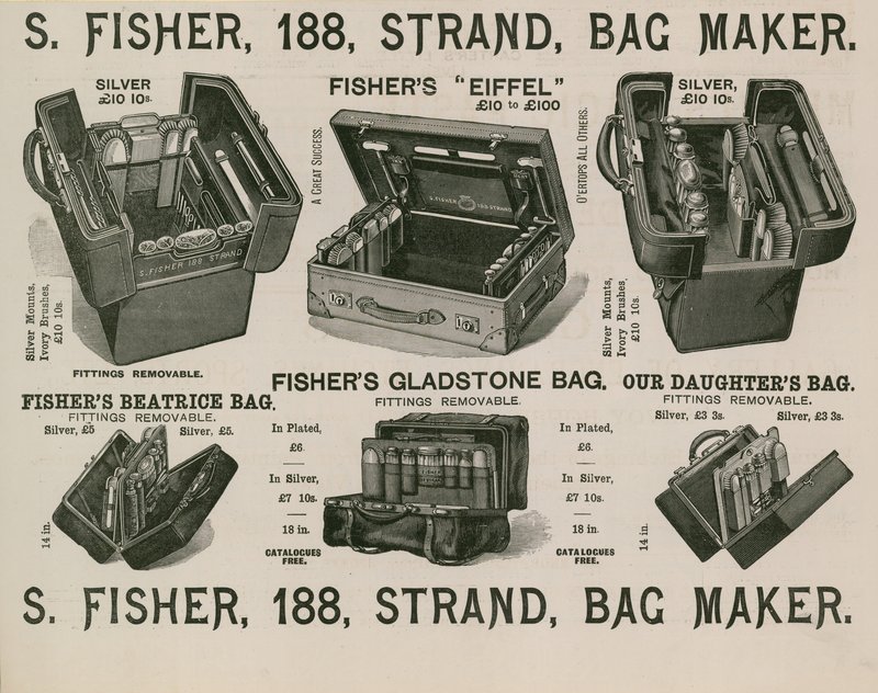 S Fisher, 188 Strand, Bag Maker autorstwa English School