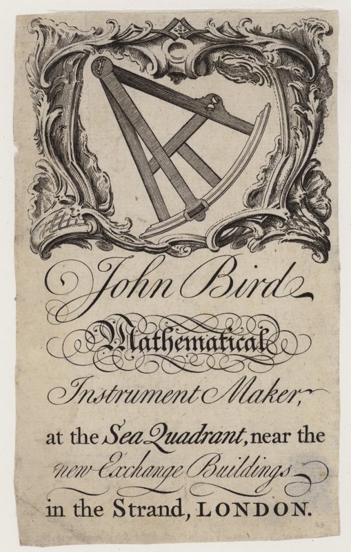 Scientific Instrument Maker, John Bird, karta handlowa autorstwa English School