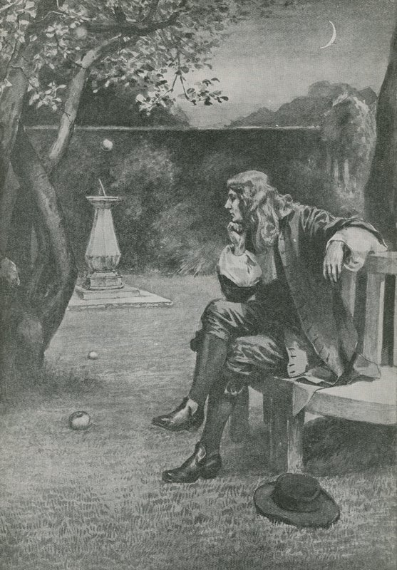 Sir Isaac Newton widzi spadające jabłko autorstwa English School