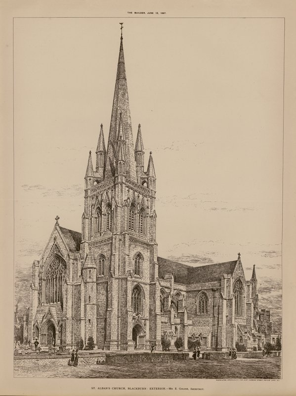 Kościół św. Albana, Blackburn, z zewnątrz (grawerunek) autorstwa English School