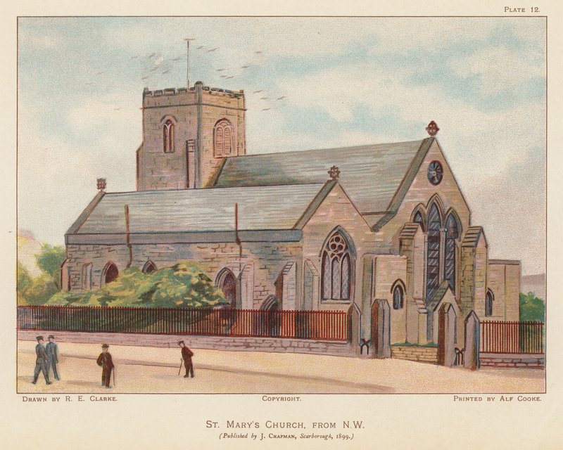 Kościół Mariacki, Scarborough (kolorowa litografia) autorstwa English School