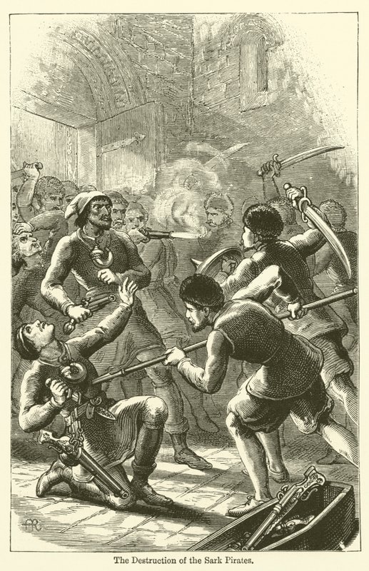 Zniszczenie piratów Sark (rycina) autorstwa English School