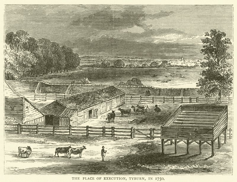 Miejsce straceń, Tyburn, 1750 autorstwa English School