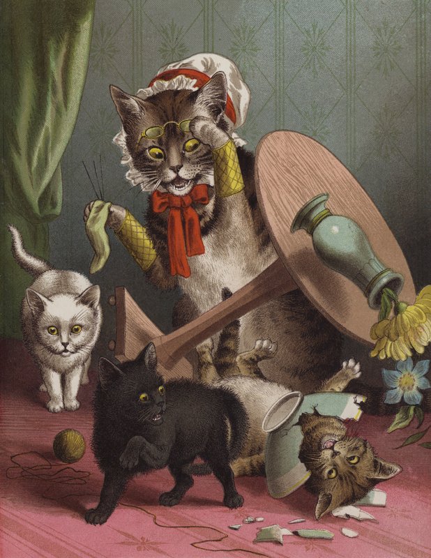 Trzy małe kocięta (chromolitho) autorstwa English School