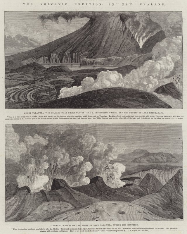Erupcja wulkanu w Nowej Zelandii (rycina) autorstwa English School