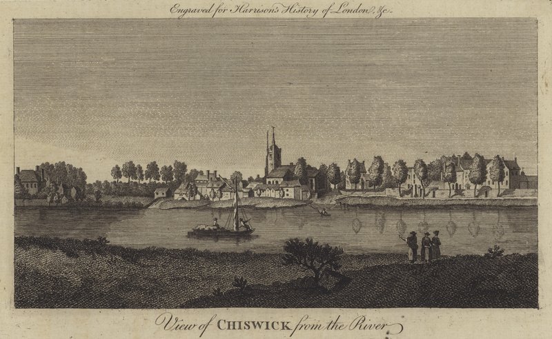 Widok Chiswick z rzeki (rycina) autorstwa English School