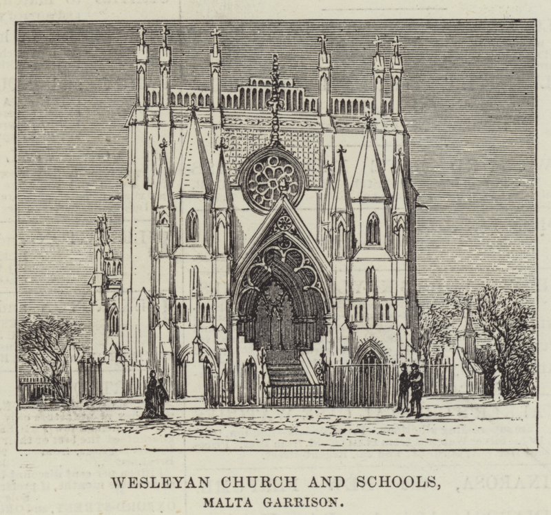 Wesleyan Church and Schools, Malta Garrison (grafika) autorstwa English School