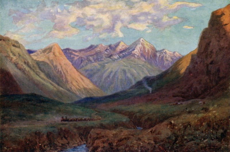 Zespół Mule opuszcza Puente del Inca autorstwa Ernest William Christmas