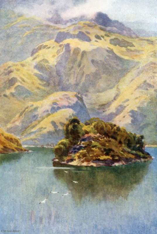 Wyspa Ellen, Loch Katrine (kolor lito) autorstwa Ernest William Haslehust