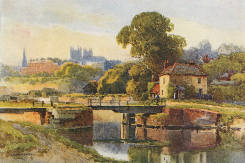 Exeter z kanału (kolor lito) autorstwa Ernest William Haslehust