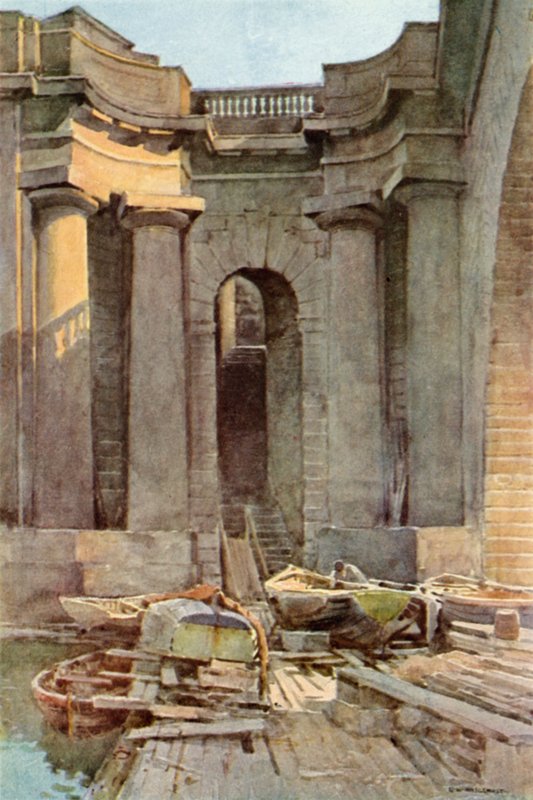 River Steps, Waterloo Bridge (kolor lito) autorstwa Ernest William Haslehust