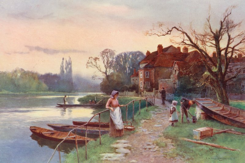 Tamiza: W pobliżu Staines (kolorowa litografia) autorstwa Ernest William Haslehust