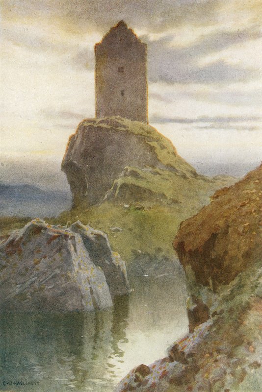 Wieża Smailholm (kolor lito) autorstwa Ernest William Haslehust
