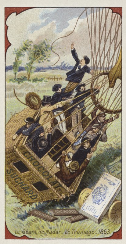 Balon Nadars Geant ciągnący swój kosz po ziemi, 1863 autorstwa European School