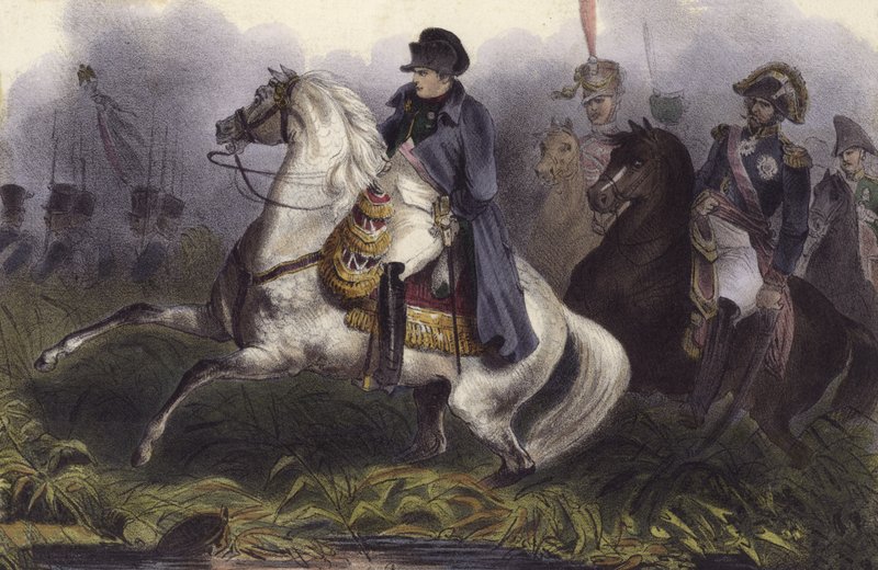 Napoleon w bitwie pod Austerlitz, 2 grudnia 1805 (mezzotinta) autorstwa European School