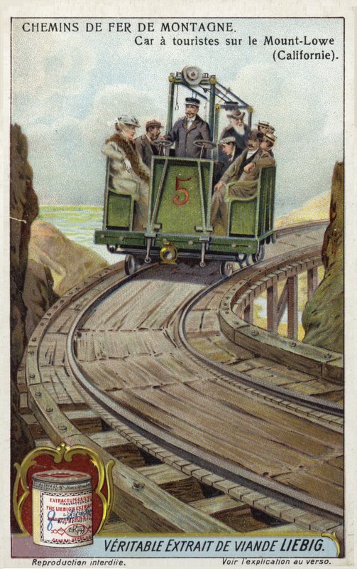 Turystyczny samochód na Mount Lowe Railway, Kalifornia autorstwa European School