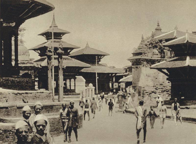 Indie, Temple Street, Katmandu (zdjęcie czarno-białe) autorstwa European Photographer