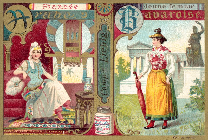 Arabska narzeczona i młoda Bawarka (chromolitho) autorstwa European School