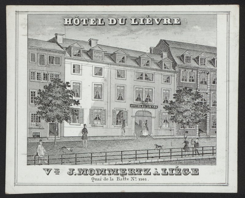 Hotel Du Lievre, J Mommertz, Liege (grawerowanie) autorstwa European School